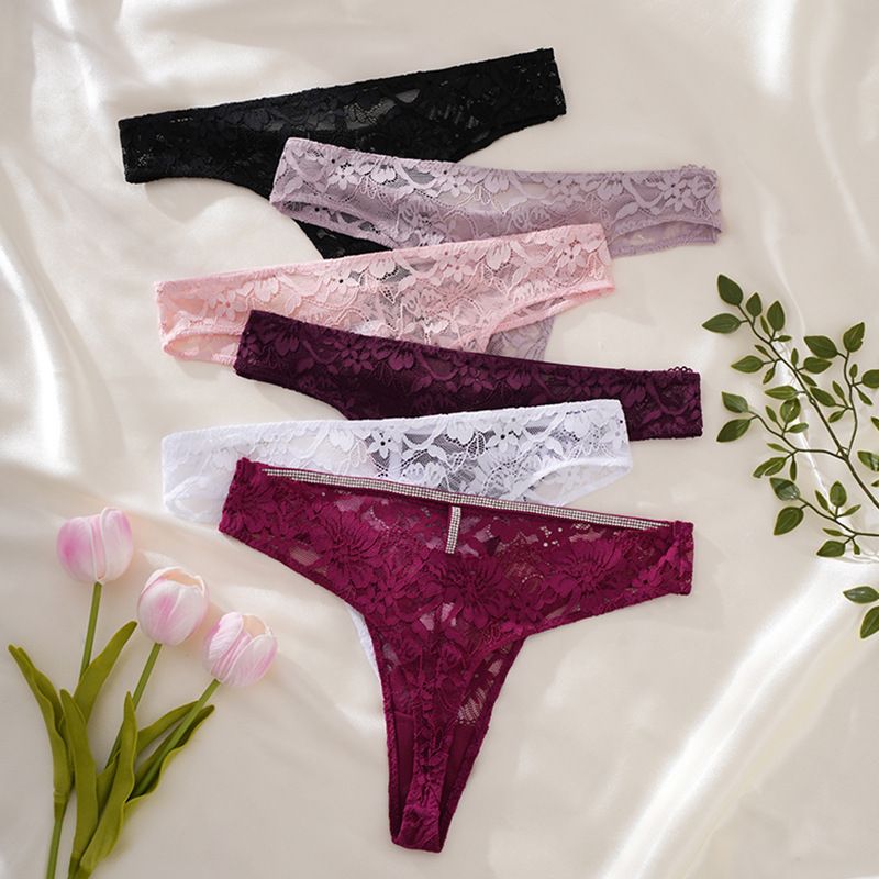 Cross-border exclusive lace thong ultra-thin seamless transparent hollow low-waist high elasticity comfortable seamless panties women butt lift
