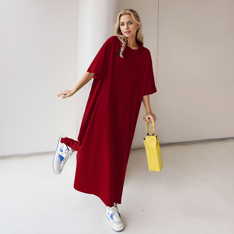 Real shot of Amazon European and American cross-border short-sleeved T-shirt dresses for women's summer Women's dress clothing wholesale