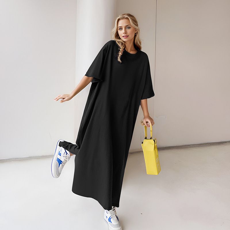 Real shot of Amazon European and American cross-border short-sleeved T-shirt dresses for women's summer Women's dress clothing wholesale