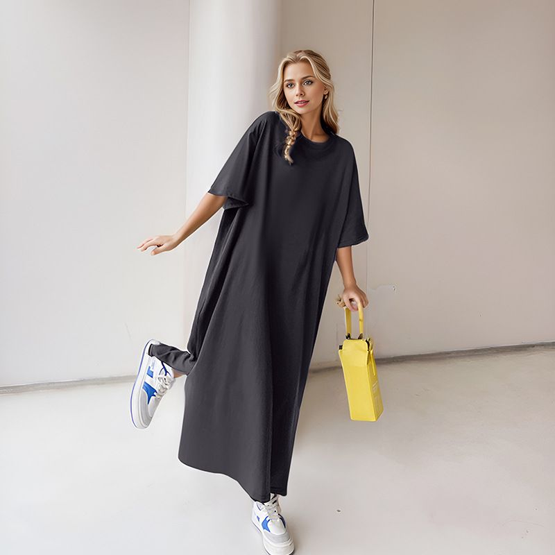 Real shot of Amazon European and American cross-border short-sleeved T-shirt dresses for women's summer Women's dress clothing wholesale