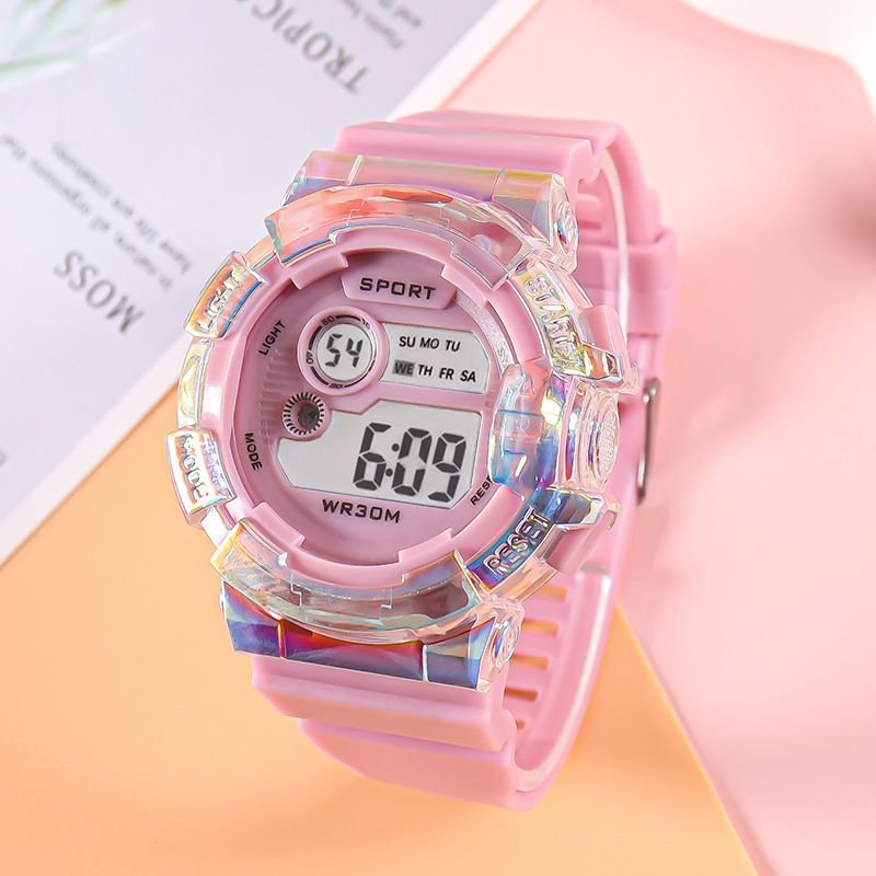 Hot selling new student electronic watch macaron gradient color watch outdoor waterproof multifunctional sports electronic watch white AS PICTURE