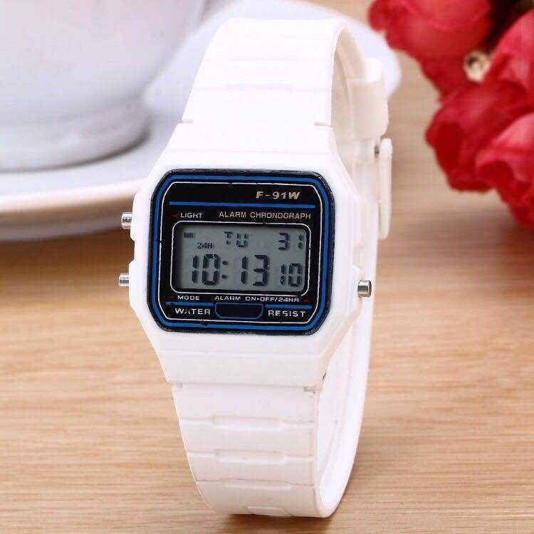 Ultra thin marked and unmarked A10066 sports children's electronic metal watch multifunctional night light alarm clock steel strap watch white AS PICTURE