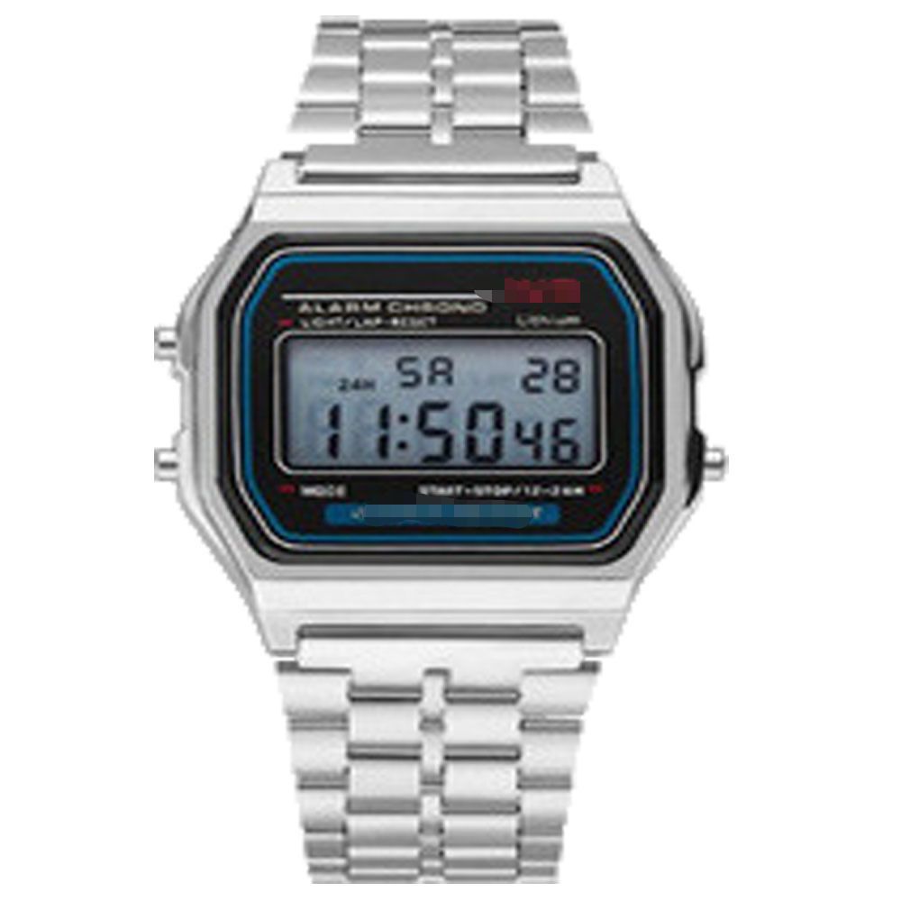 Ultra thin marked and unmarked A10066 sports children's electronic metal watch multifunctional night light alarm clock steel strap watch white AS PICTURE