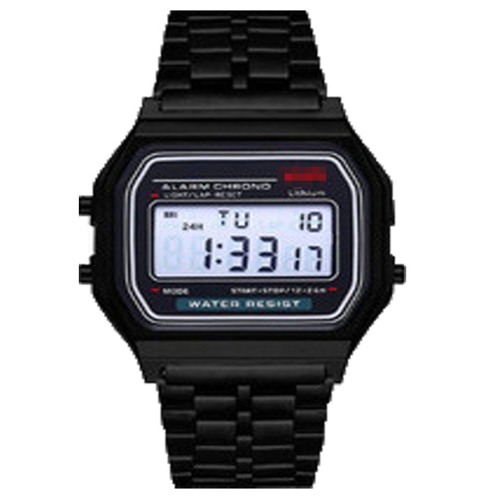 Ultra thin marked and unmarked A10066 sports children's electronic metal watch multifunctional night light alarm clock steel strap watch white AS PICTURE