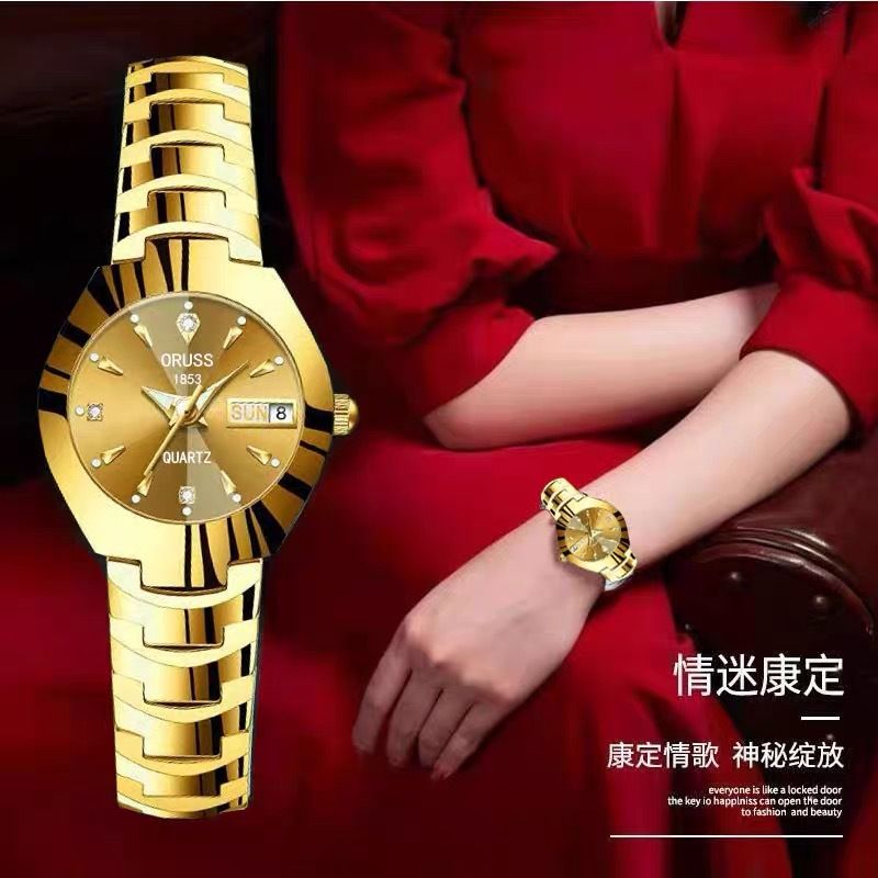 Watch for girls, fashionable trend, waterproof, luminous, simple temperament, steel strip, dual calendar, quartz watch, women's one-piece hair collection Style_1 AS PICTURE