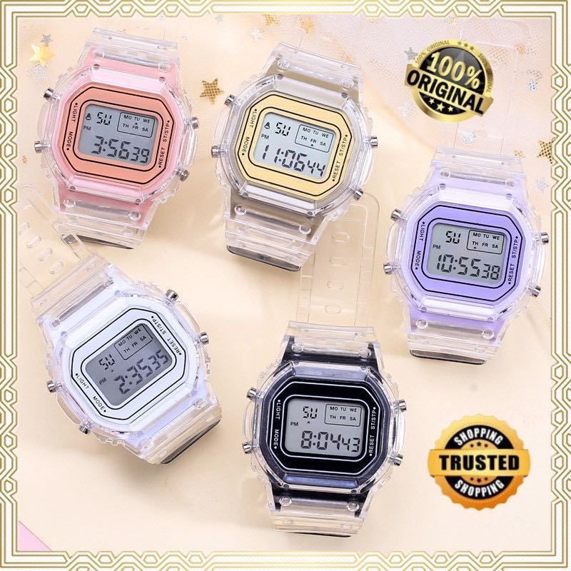 Manufacturer's internet celebrity hot selling sports transparent small square ins electronic watch female student waterproof LED watch white AS PICTURE