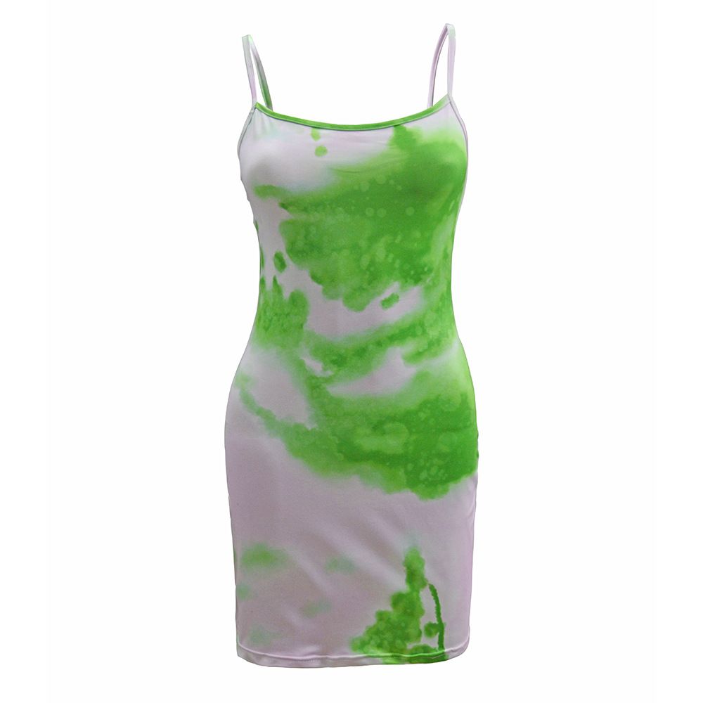 Summer Hot Sale Wish Amazon Independent Site European and American Women's Clothing Sexy Tie-Dye Strap Elastic Dress Women