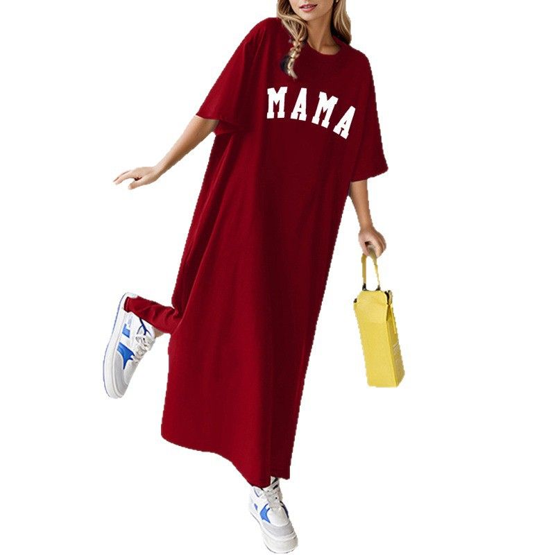 Cross-border European and American women's clothing dress letter print spring and summer short-sleeved t-shirt plus size long t-shirt loose knee-length dress