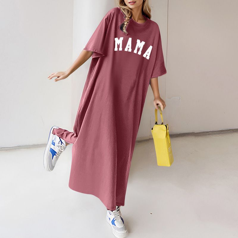 Cross-border European and American women's clothing dress letter print spring and summer short-sleeved t-shirt plus size long t-shirt loose knee-length dress