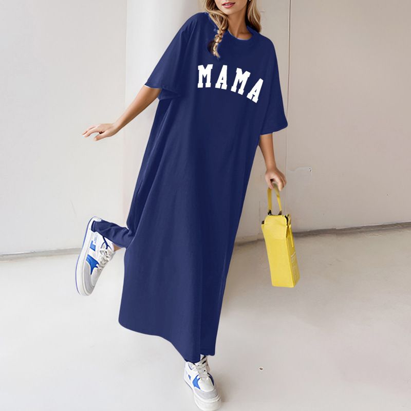 Cross-border European and American women's clothing dress letter print spring and summer short-sleeved t-shirt plus size long t-shirt loose knee-length dress
