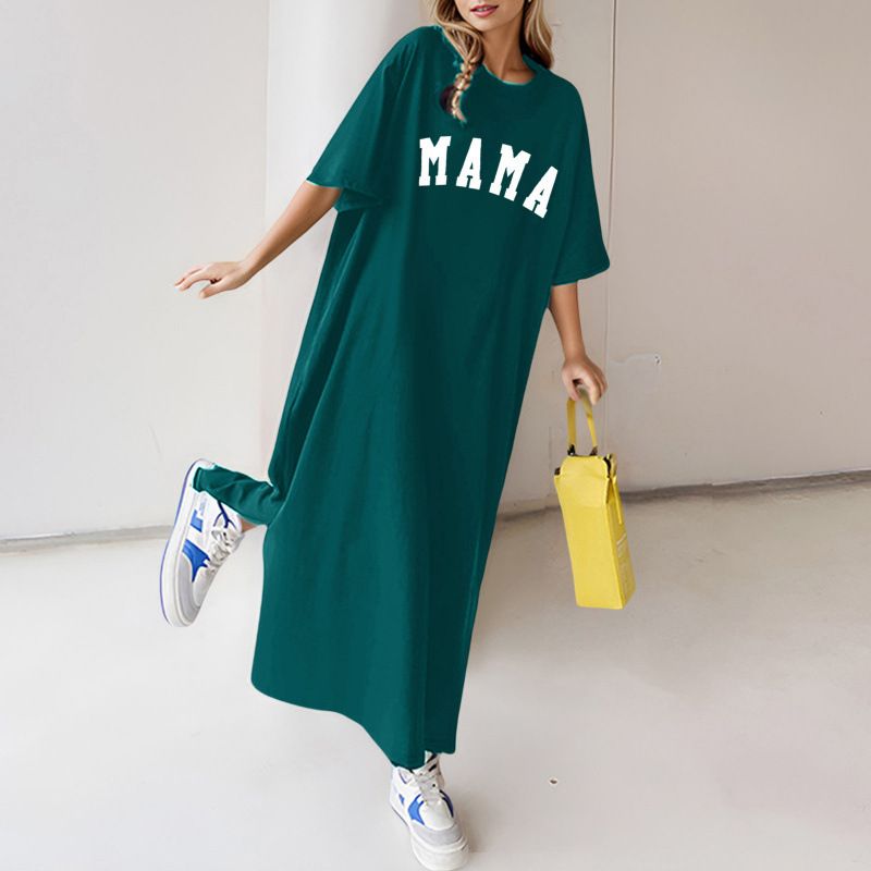Cross-border European and American women's clothing dress letter print spring and summer short-sleeved t-shirt plus size long t-shirt loose knee-length dress