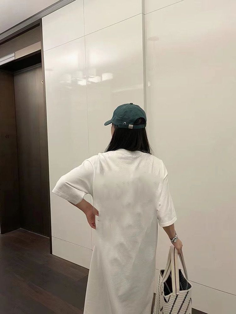 European Station Solid Color Round Neck Short Sleeve T-Shirt Dress Women Summer New Loose Lazy Style Midi Dress