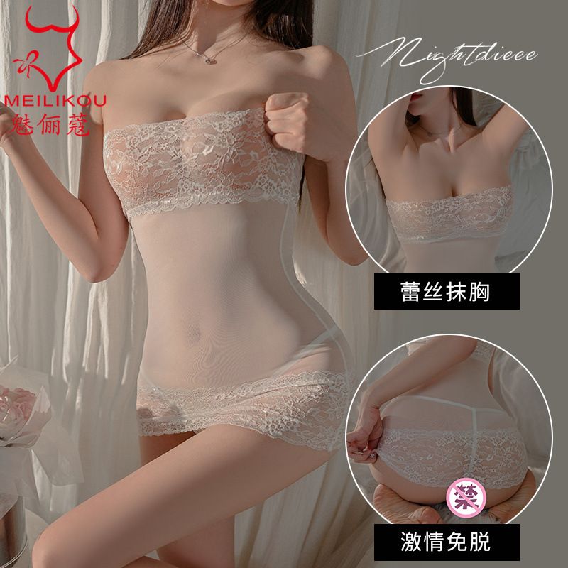 Sexy lingerie, sexy lace patchwork, thin, see through, hip hugging mesh dress, low cut, exposed breast, bed passion set 2194