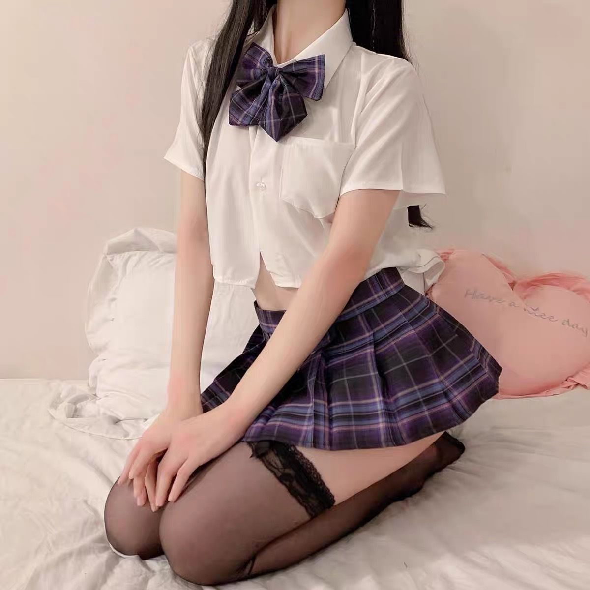 Sexy lingerie, student outfit, sexy JK uniform, role-playing bow, seductive and hot pleated short skirt set
