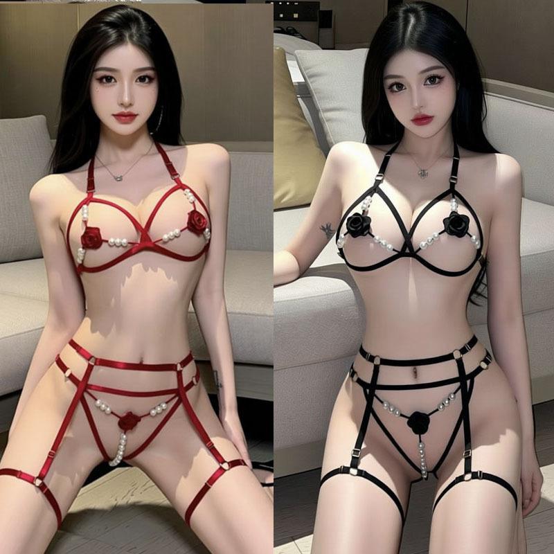 150 pounds can wear sexy lingerie with small chest, big rose string, pearl massage, three-point temptation F305