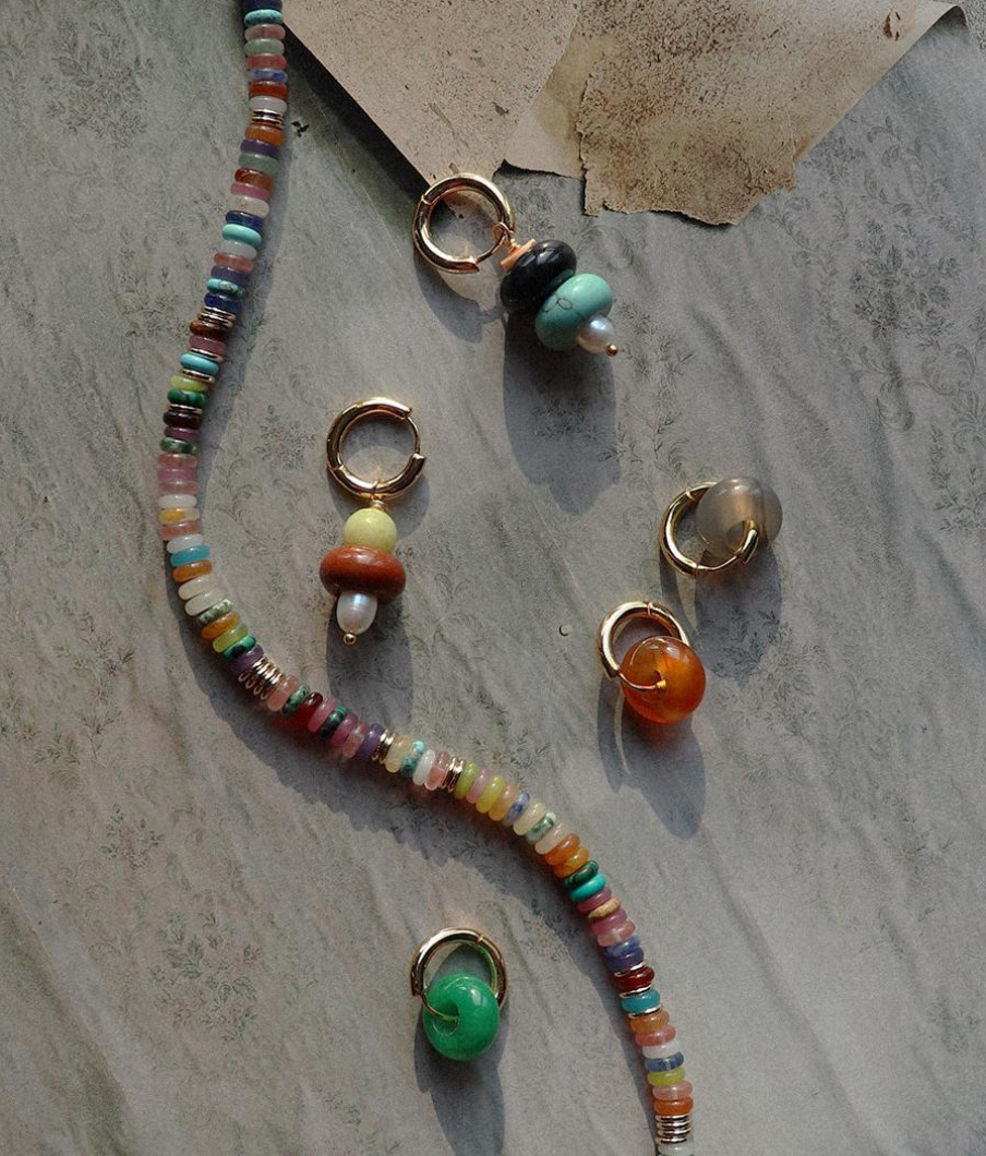 Boho Beaded Choker Necklace for Women, Gemstone Choker Natural Stone Freshwater Pearl Surfer Necklaces 18K Gold Plated Summer Beach Handmade Jewelry Rainbow One size