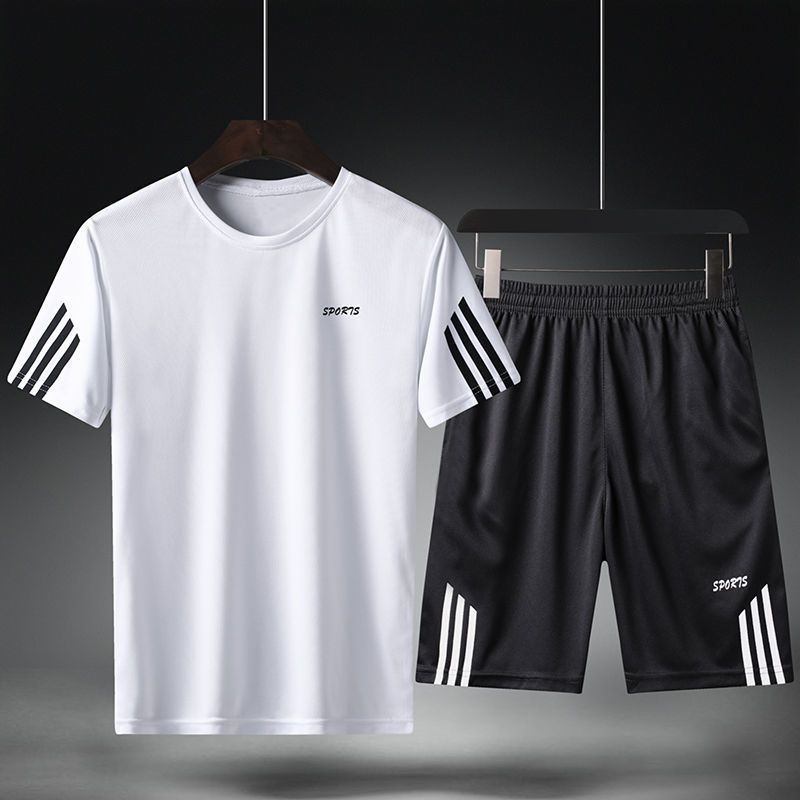 Summer Sportswear Men's Short Sleeve TracksuitsTeen ShortsPlus Size Loose Casual SuitsSummer Clothes Trendy Men White L