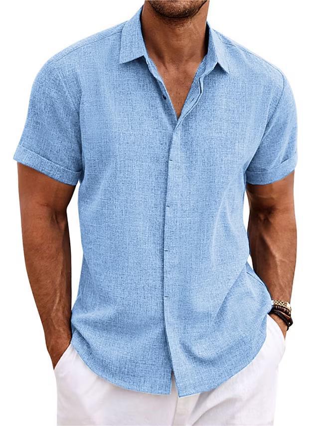 men's linen short sleeve t-shirt loose undershirt solid color short sleeve cotton and linen shirt men's beach plus size men's short sleeve shirt Black S