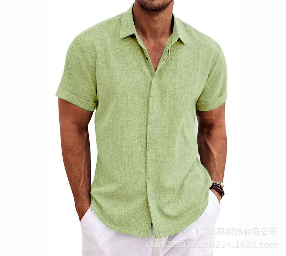 men's linen short sleeve t-shirt loose undershirt solid color short sleeve cotton and linen shirt men's beach plus size men's short sleeve shirt Black S
