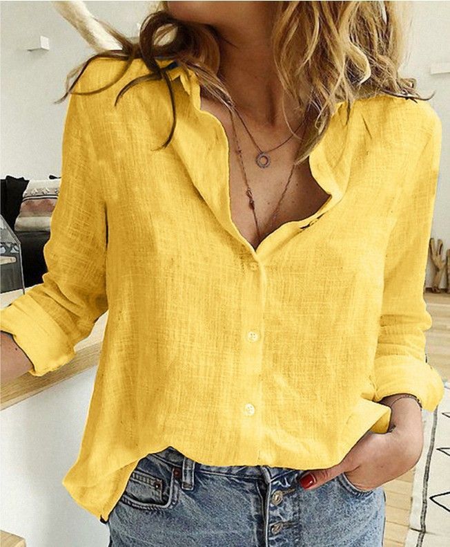 2025 Spring and Autumn Amazon Amazon eBay Europe and America Pure Color Casual Loose Long Sleeve Linen Shirt in Stock