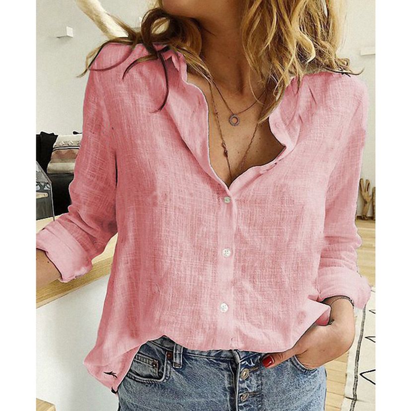 2025 Spring and Autumn Amazon Amazon eBay Europe and America Pure Color Casual Loose Long Sleeve Linen Shirt in Stock