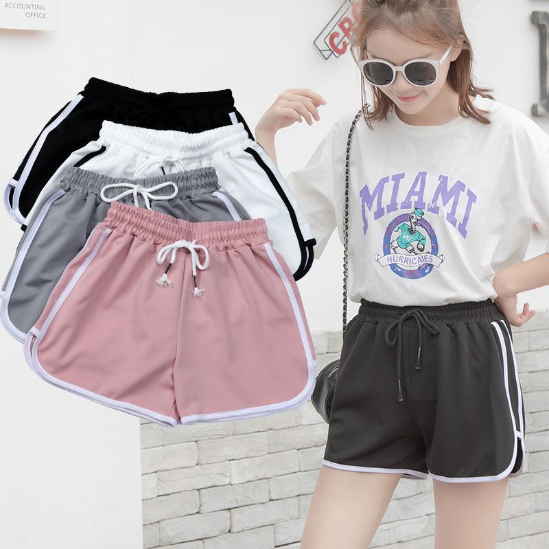 2*Sets Sports shorts for women's summer casual loose straight leg pants for wearing outside, high waist slimming and anti glare three part yoga style hot pants