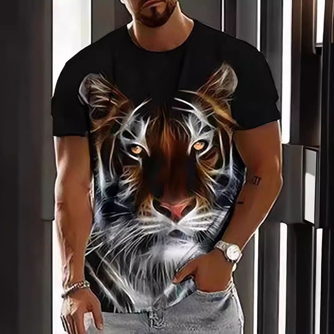 Manufacturer's Men's T-shirt Cross border 3D T-shirt Heat Sublimation Men's Short Sleeve Animal Tiger Printed European and American 3D T-shirt
