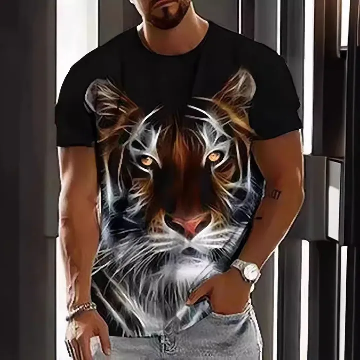 Manufacturer's Men's T-shirt Cross border 3D T-shirt Heat Sublimation Men's Short Sleeve Animal Tiger Printed European and American 3D T-shirt