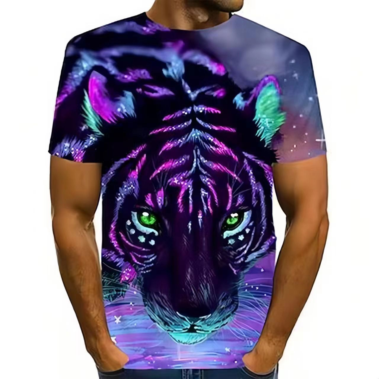 Manufacturer's Men's T-shirt Cross border 3D T-shirt Heat Sublimation Men's Short Sleeve Animal Tiger Printed European and American 3D T-shirt