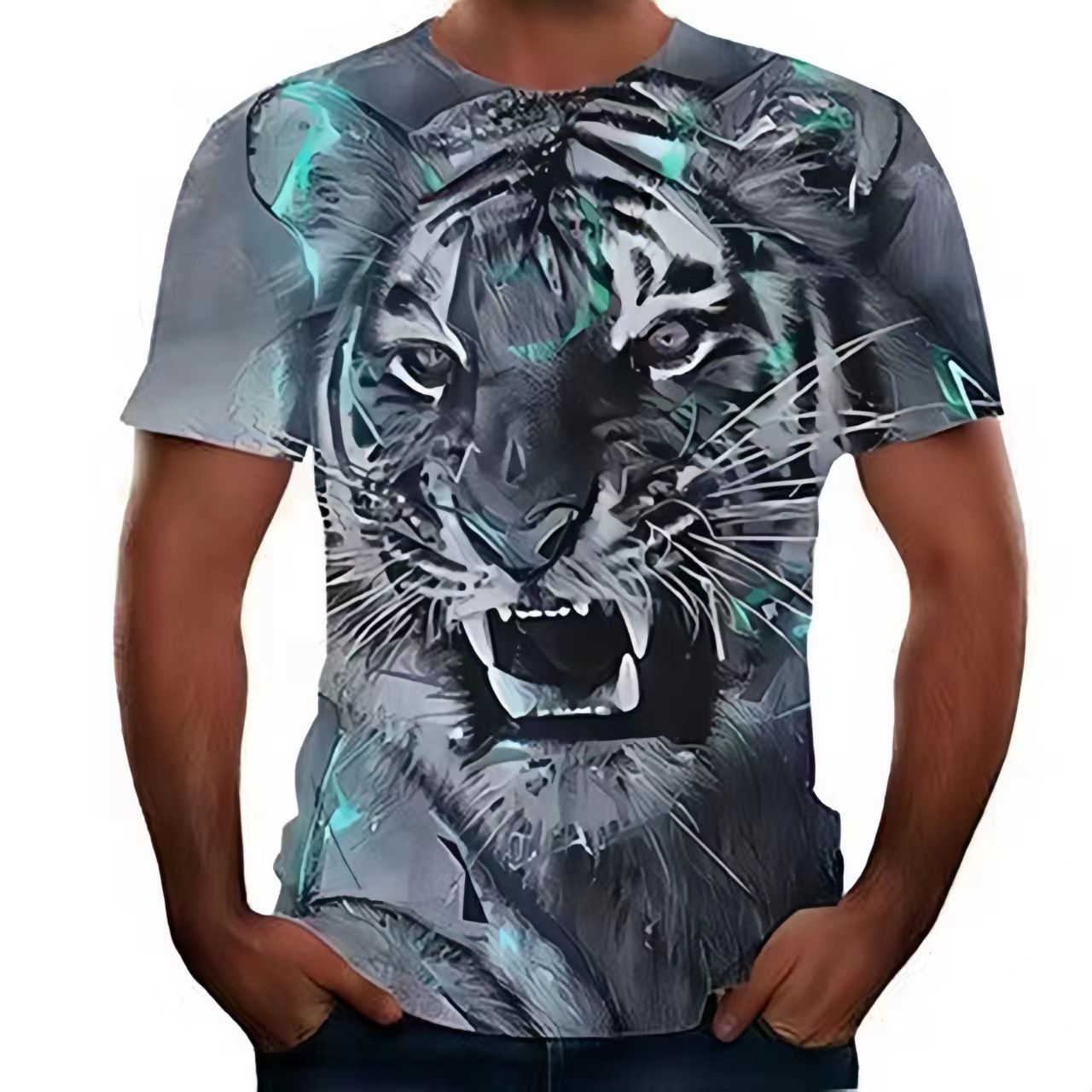 Manufacturer's Men's T-shirt Cross border 3D T-shirt Heat Sublimation Men's Short Sleeve Animal Tiger Printed European and American 3D T-shirt
