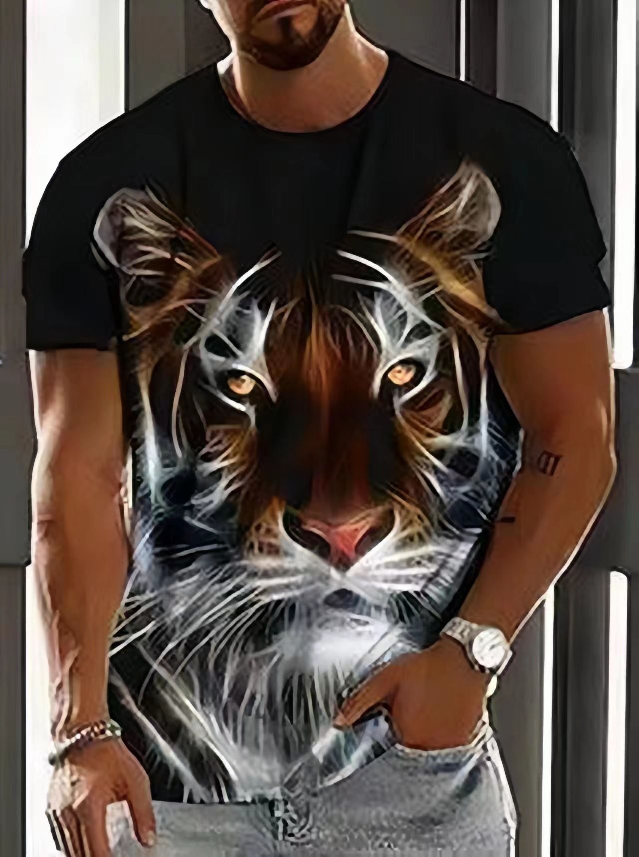 Manufacturer's Men's T-shirt Cross border 3D T-shirt Heat Sublimation Men's Short Sleeve Animal Tiger Printed European and American 3D T-shirt