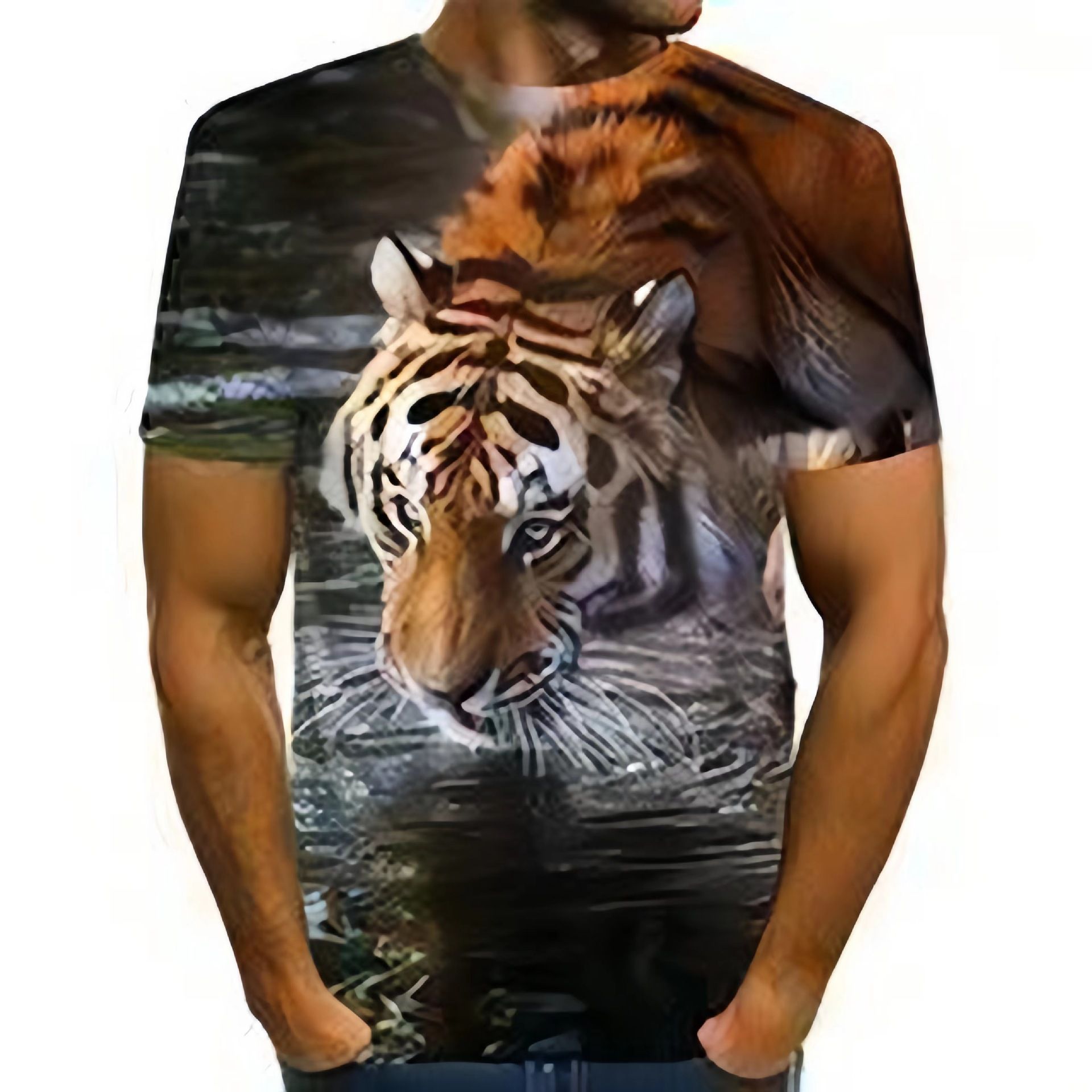 Manufacturer's Men's T-shirt Cross border 3D T-shirt Heat Sublimation Men's Short Sleeve Animal Tiger Printed European and American 3D T-shirt