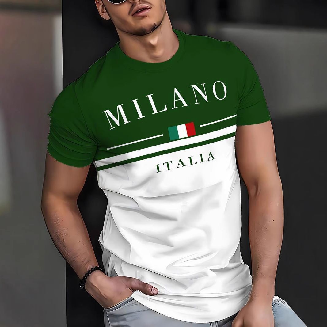 Cross border Paris letter printed men's T-shirt trendy short sleeved summer hot selling round neck top sports casual short sleeved shirt