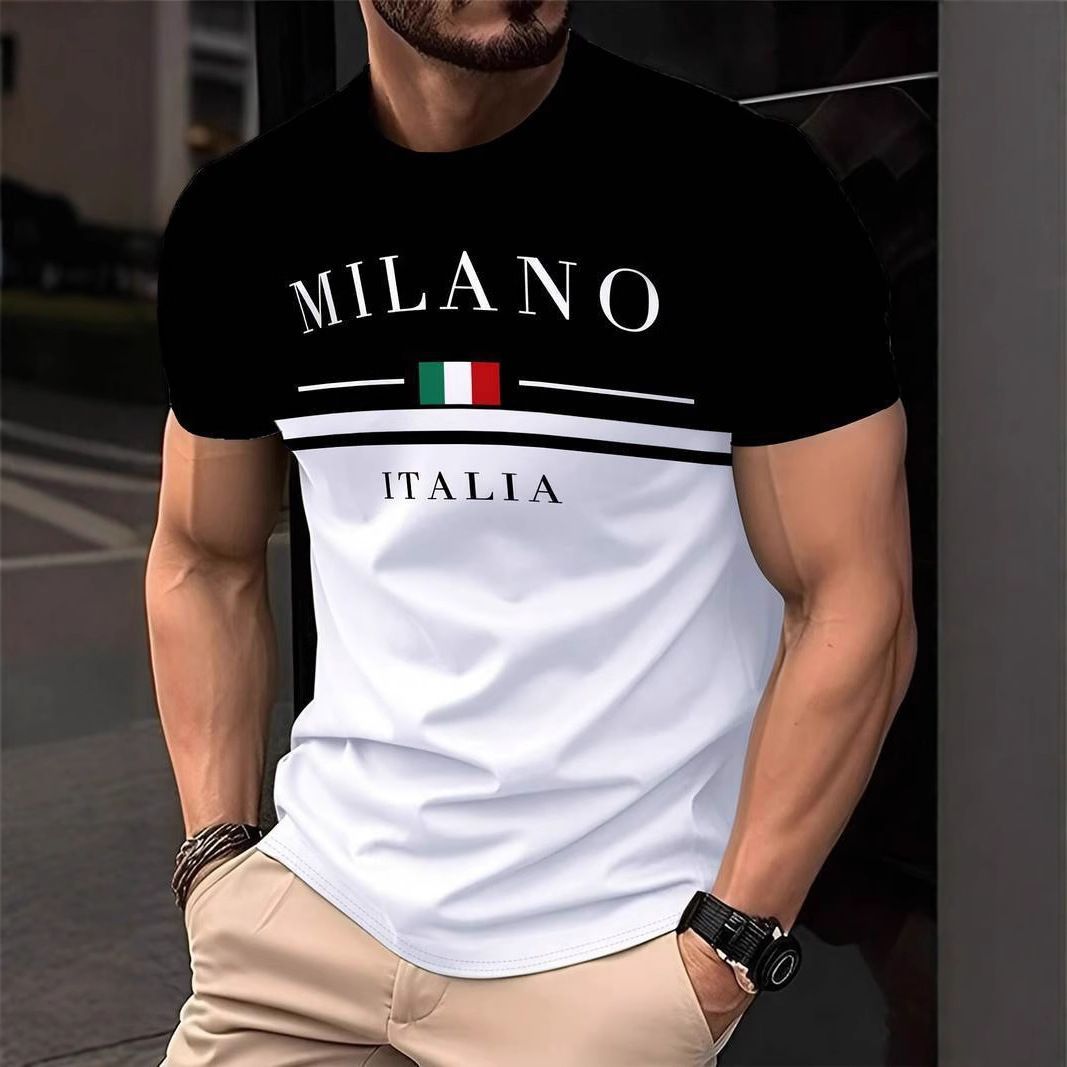 Cross border Paris letter printed men's T-shirt trendy short sleeved summer hot selling round neck top sports casual short sleeved shirt