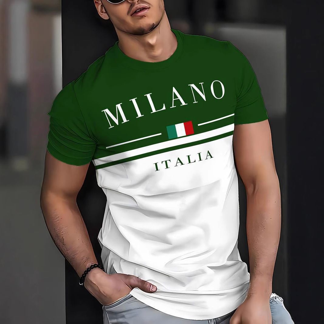 Cross border Paris letter printed men's T-shirt trendy short sleeved summer hot selling round neck top sports casual short sleeved shirt