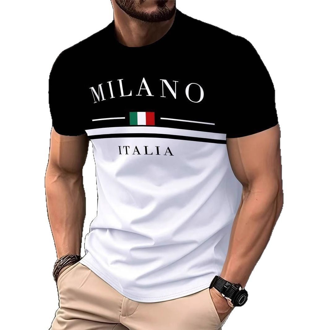 Cross border Paris letter printed men's T-shirt trendy short sleeved summer hot selling round neck top sports casual short sleeved shirt