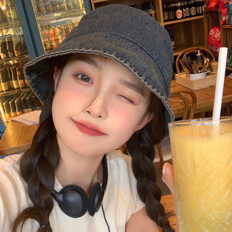 2*Sets Vintage denim fisherman hat, spring and summer thin sunscreen basin hat, casual versatile bucket hat, women's fisherman hat, ins trend