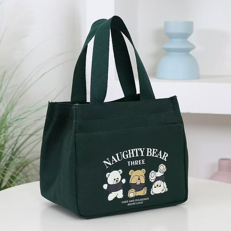 New Cartoon Japanese Cute Canvas Bag, Women's Treasure Mom Goes Out Handbag, Bento Box, Office Worker, Handbag, Women's Wholesale white AS PICTURE