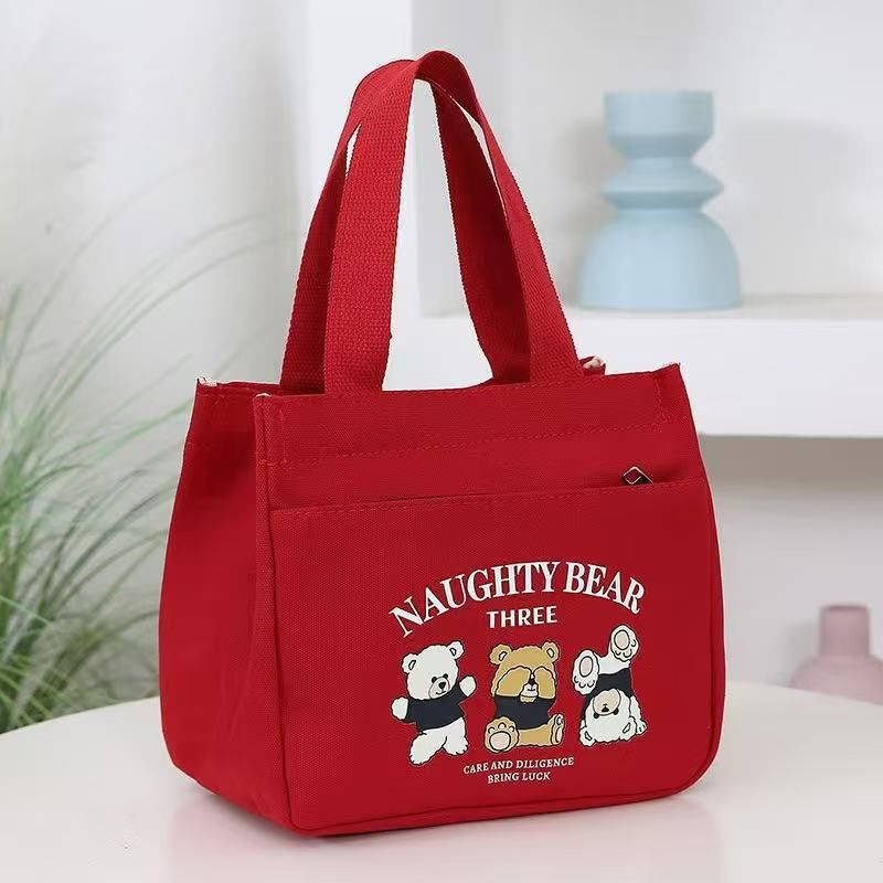 New Cartoon Japanese Cute Canvas Bag, Women's Treasure Mom Goes Out Handbag, Bento Box, Office Worker, Handbag, Women's Wholesale white AS PICTURE
