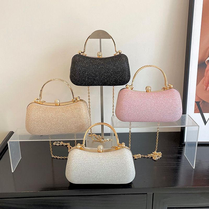 New Fashion Chain Handbag Banquet Bag Single Shoulder Cross Shoulder Small Square Bag Unique Handheld Mouth Gold Bag black AS PICTURE