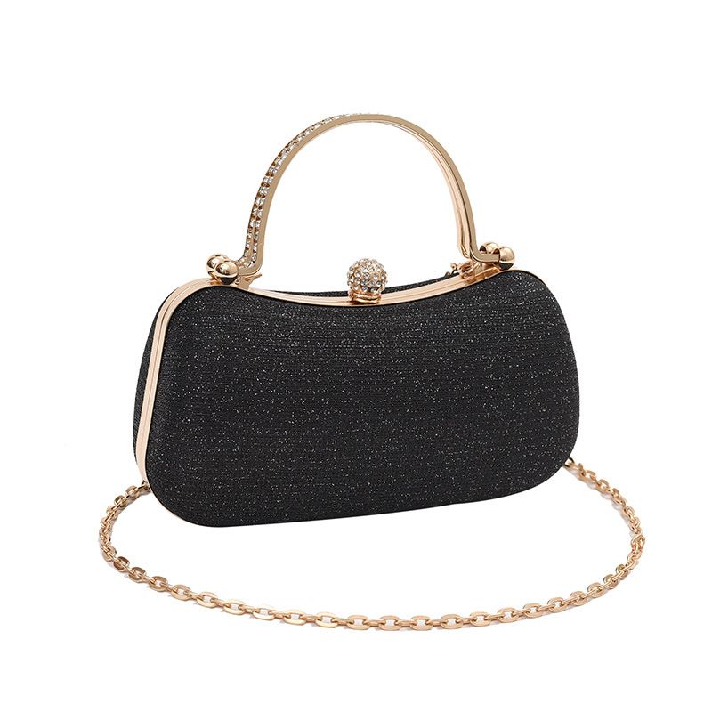 New Fashion Chain Handbag Banquet Bag Single Shoulder Cross Shoulder Small Square Bag Unique Handheld Mouth Gold Bag black AS PICTURE