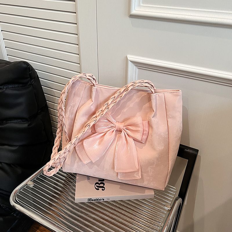 2025 new handbag for women with niche design, butterfly bow contrasting color shoulder bag, versatile casual handbag, tote wholesale black AS PICTURE