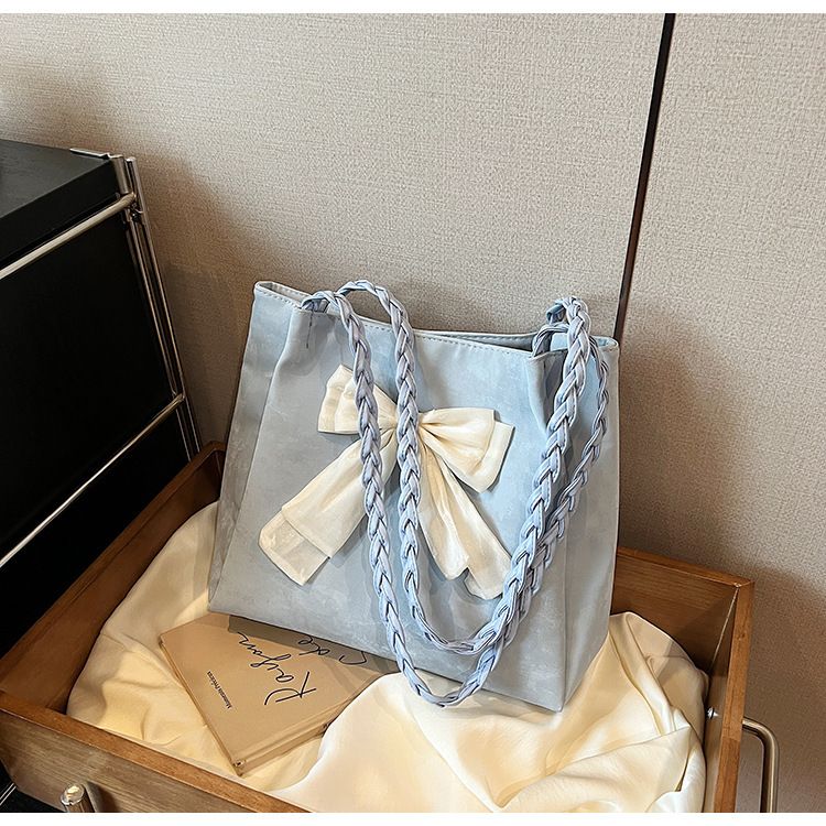 2025 new handbag for women with niche design, butterfly bow contrasting color shoulder bag, versatile casual handbag, tote wholesale black AS PICTURE