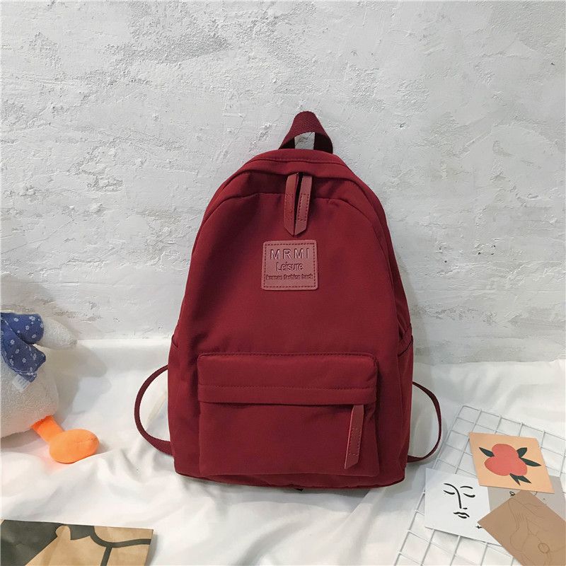 Cross border nylon backpack for men, Korean version for junior high school students, backpack for women, large capacity outdoor backpack for high school students burgundy AS PICTURE