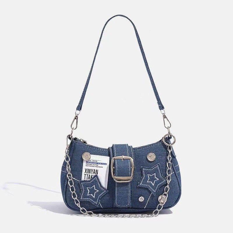 Y2k Millennium Star Cowboy Underarm Bag, Fashion Trend, Niche Design, Crescent Bag, Canvas Handbag, Chain Bag Style_1 25cm