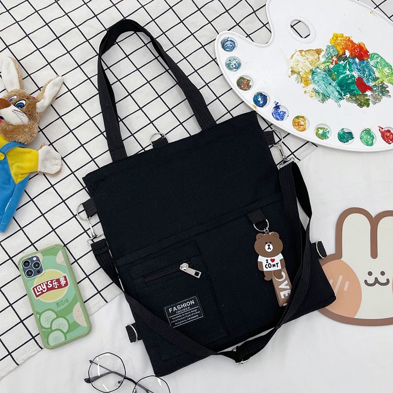 Cross body bag, female student Korean version bag, canvas shoulder bag, campus cute and versatile, best friend matching bag, handbag black AS PICTURE