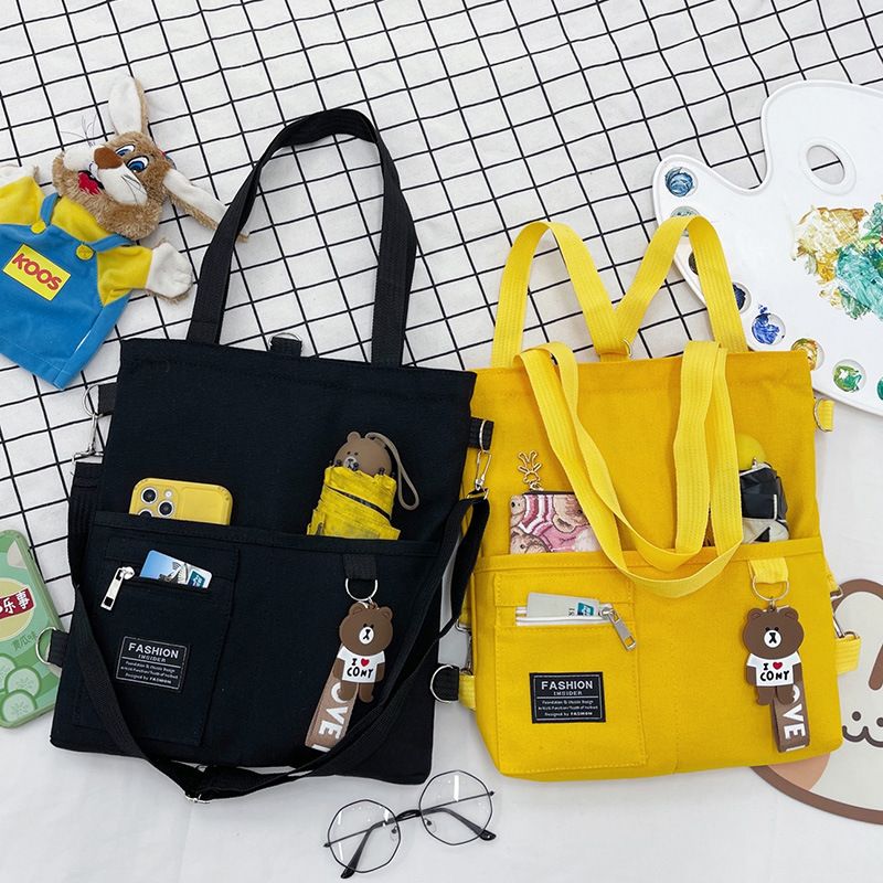 Cross body bag, female student Korean version bag, canvas shoulder bag, campus cute and versatile, best friend matching bag, handbag black AS PICTURE
