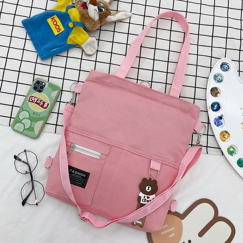 Cross body bag, female student Korean version bag, canvas shoulder bag, campus cute and versatile, best friend matching bag, handbag black AS PICTURE