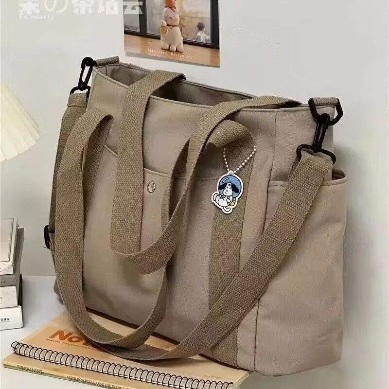 Canvas bag women's new large capacity shopping versatile shoulder bag tote bag work commuting bag Korean version diagonal cross bag black AS PICTURE