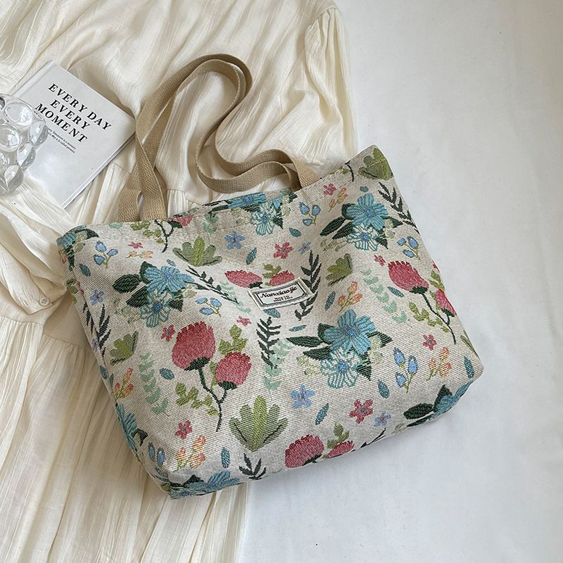 Large capacity national style canvas bag for women 2024 new commuting tote bag for women ins college student class shoulder bag Style_1 AS PICTURE